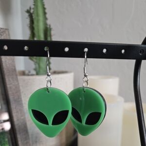 Neon Green Alien Face Earrings *Free With Purchase*